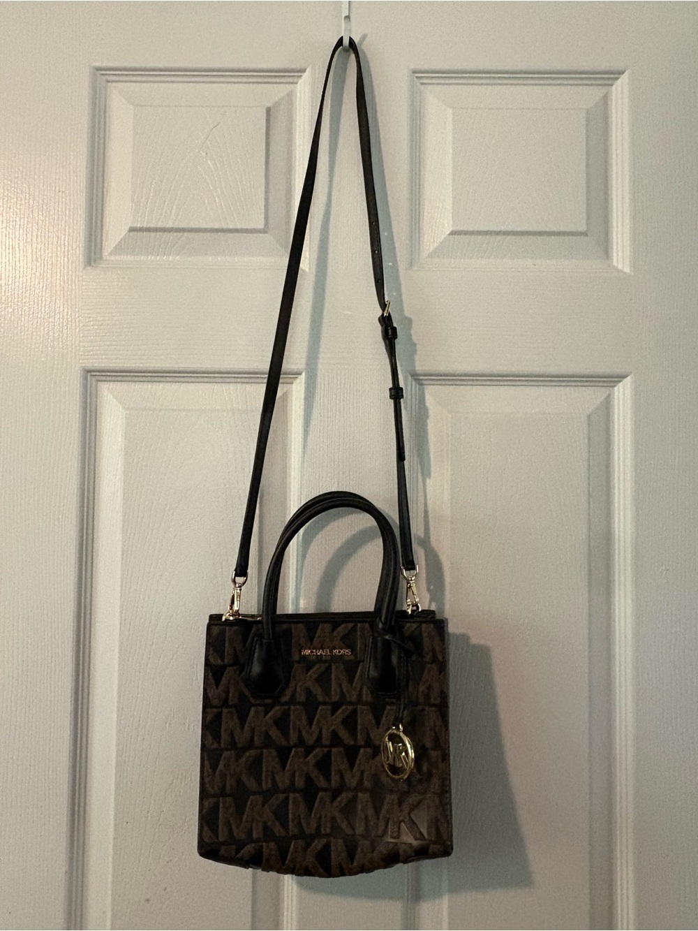 Michael Kors Brown Mercer MK Signature Logo Crossbody Satchel